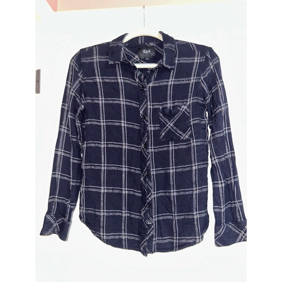 RAILS Hunter Women’s Plaid Flannel Button Up Shirt Size S Navy Snow Metallic - Picture 2 of 7